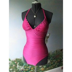 Bamboo Women Swimsuit one Piece Women Halter Pink Swimsuit Size 8 New